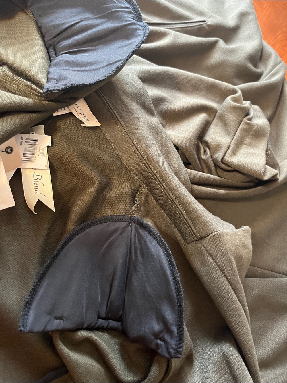 Philosophy Olive Open-Front Blazer Shacket Oversized 2x 💚 Padded Shoulder Pads - Picture 8 of 8